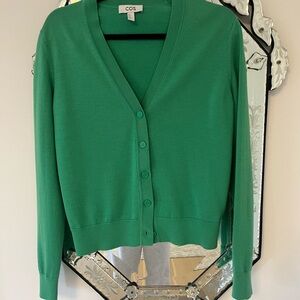 COS Emerald Green V-Neck Button Cardigan